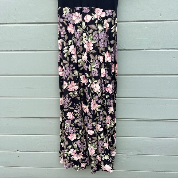 Vintage S Laura Tyler Maxi dress black floral 90s - Picture 4 of 8